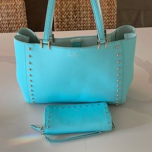 Turquoise leather Kate Spade Tote and Wallet/ Clutch